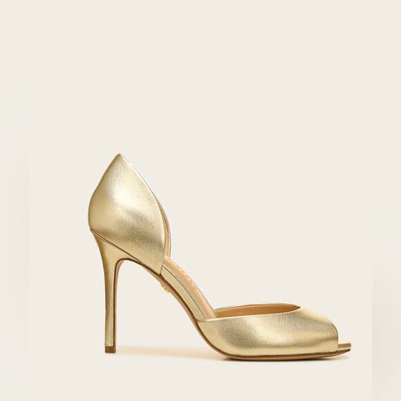 VERONICA BEARD NWOT/NWOB Gadot Gold Peep Toe Pumps Size 8.5 Heels $395 MSRP NYE - Picture 5 of 16